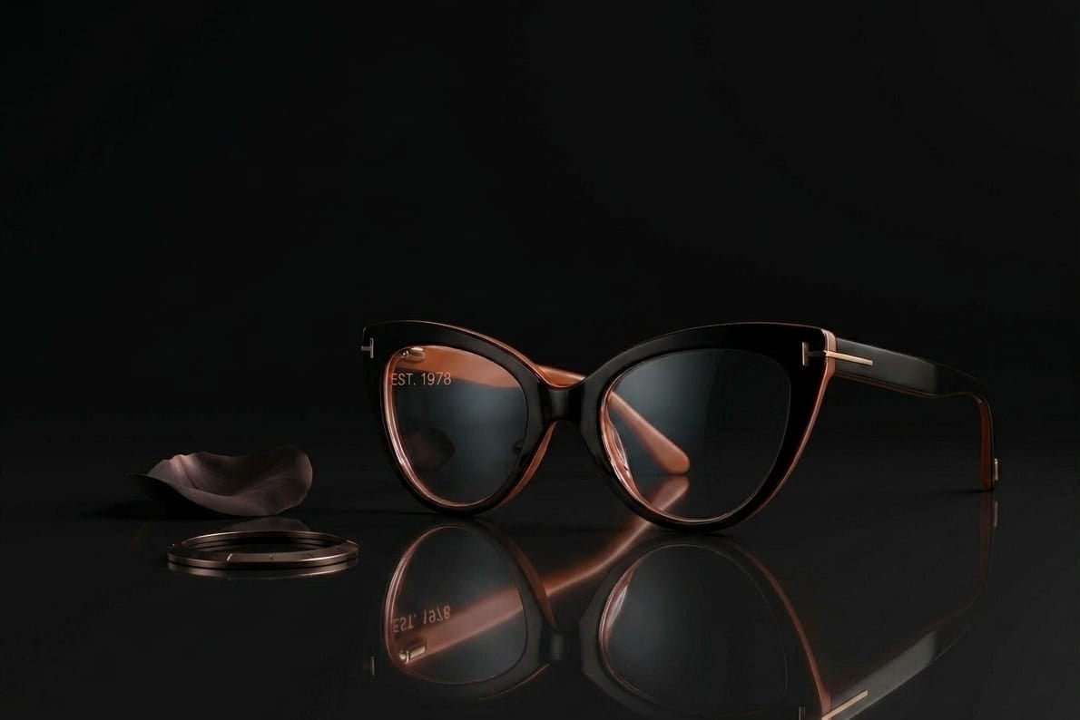 Tom Ford Cat - Eye Optical Frames – Black & Amber Two - Tone Acetate Glasses - My Store