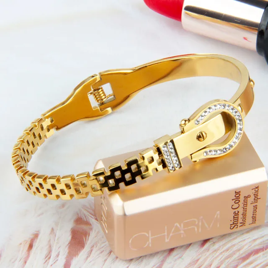 Stainless Steel Belt Cubic Zirconia Bracelet Gold plated