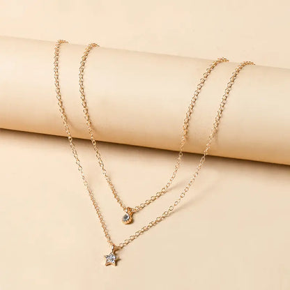 Double-Layered Star Pendant Necklace With Zircon Accents