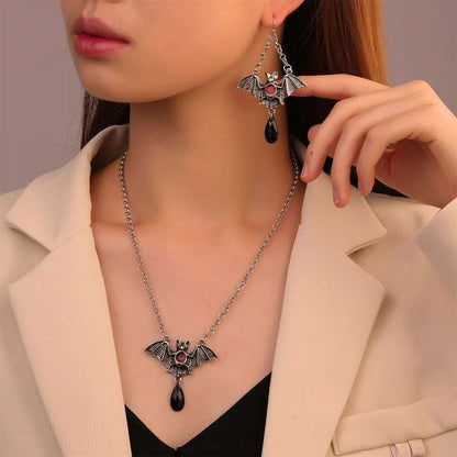 Gothic Bat Necklace and Earrings Set