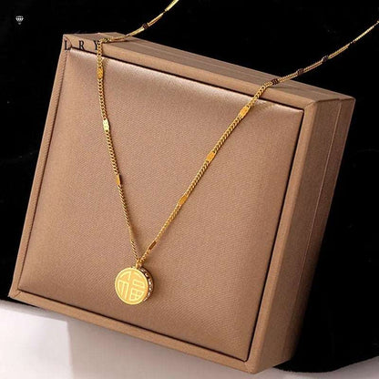 Golden Luck Symbolic Coin Reversible Pendant Chain Necklace