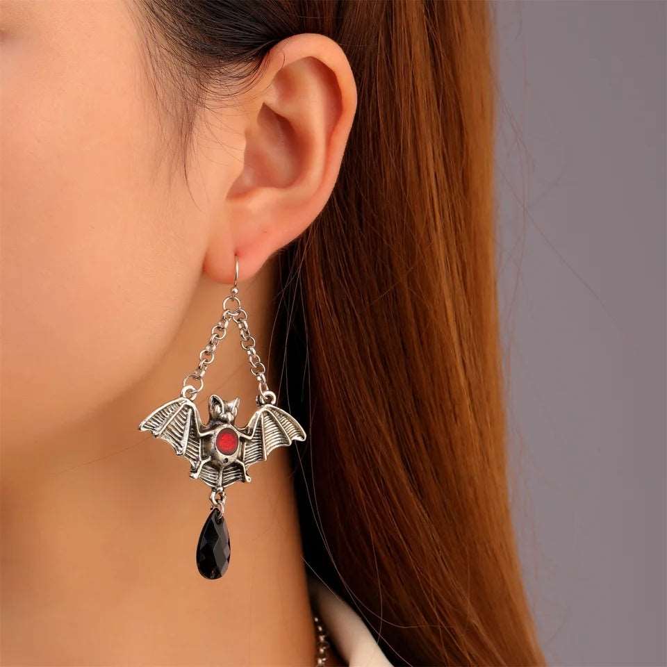 Gothic Bat Necklace and Earrings Set