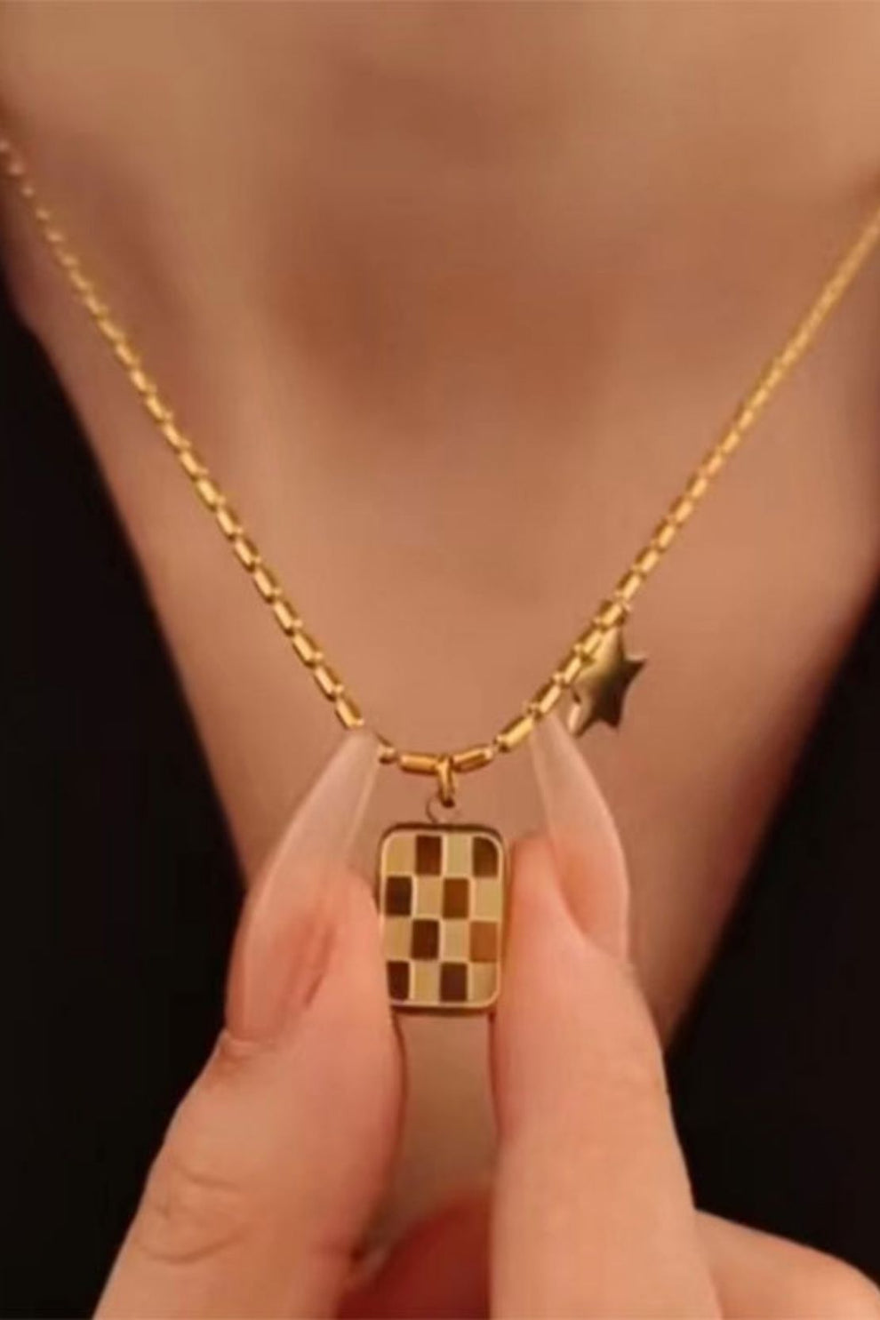 Square Checkerboard Pendant Necklace