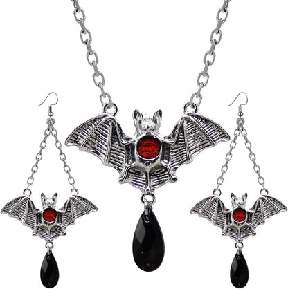 Gothic Bat Necklace and Earrings Set