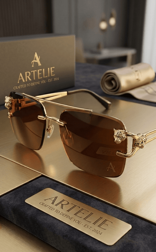 Glasses for Men | Artelie Rimless Gold Panther Sunglasses - ARTELIE