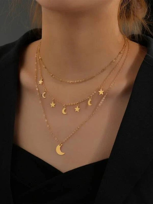 Artѐlie-Layered Necklace With A Star And Moon Pendant