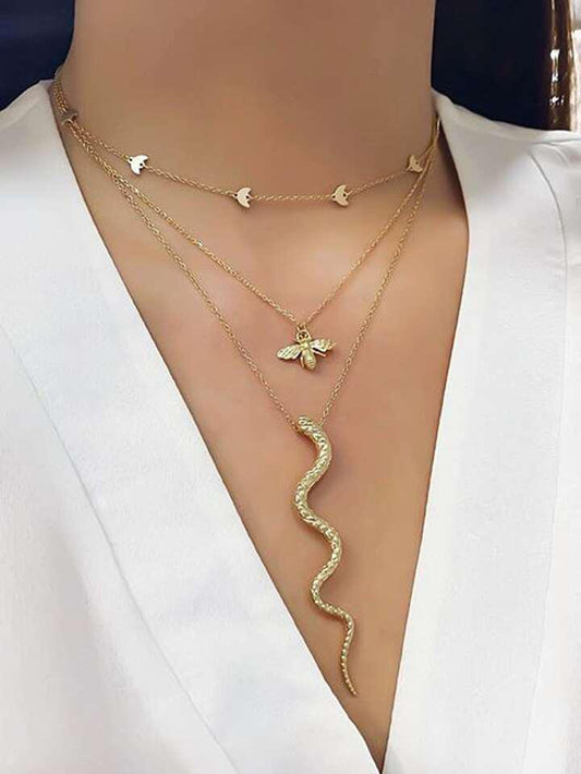 Bee & Snake Charm Layered Necklace