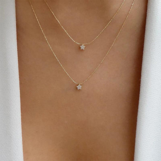 Double-Layered Star Pendant Necklace With Zircon Accents