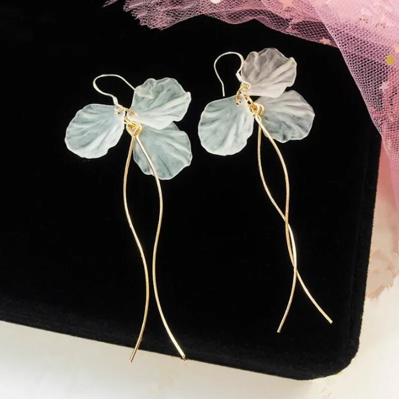 White Frosted Petal Tassel Earrings