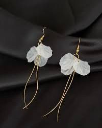 White Frosted Petal Tassel Earrings