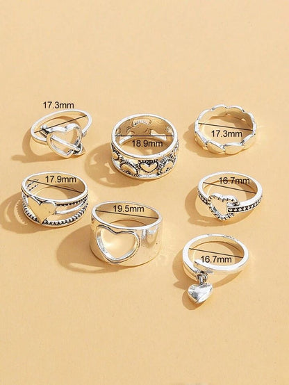 7Pcs/Set Heart Rings for Women