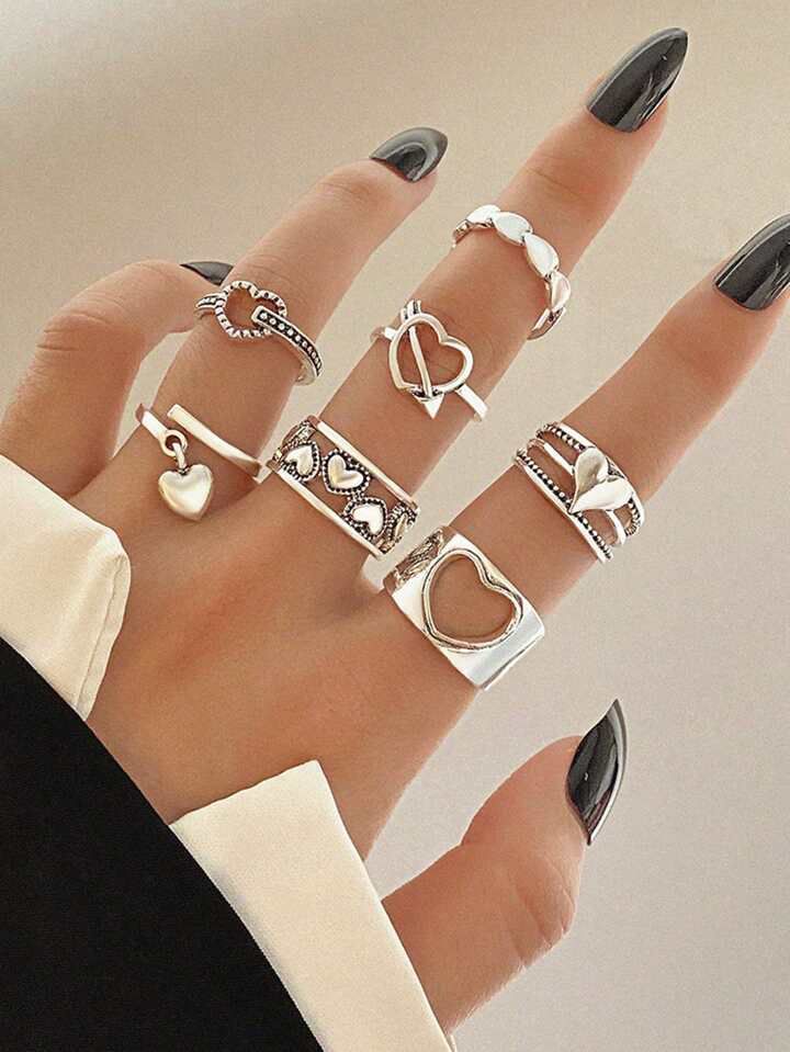 7Pcs/Set Heart Rings for Women