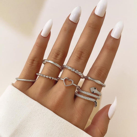 Punk Metal Geometric Ring Set