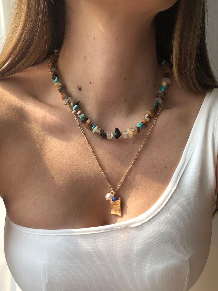 Boho Layered Stone Necklace Set