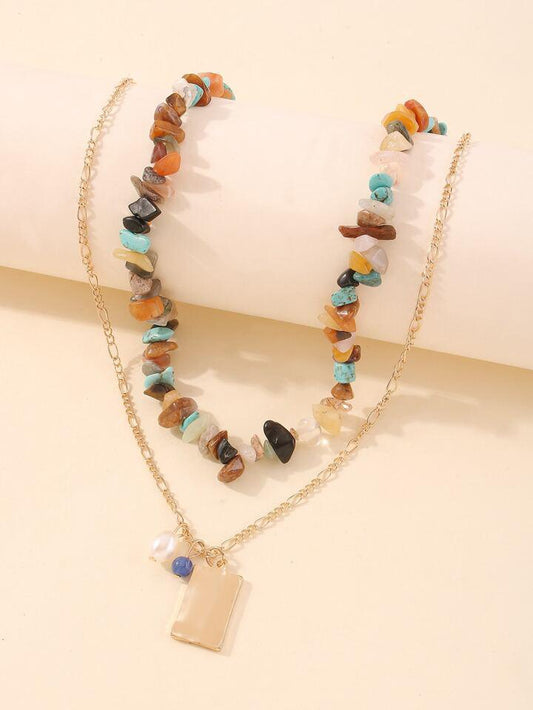 Boho Layered Stone Necklace Set