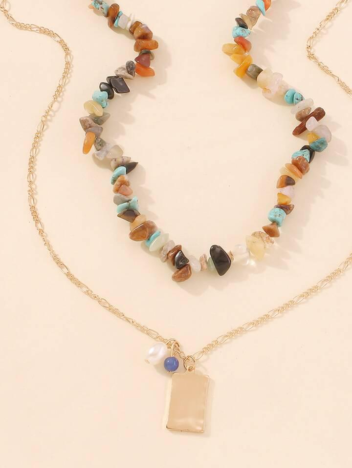 Boho Layered Stone Necklace Set