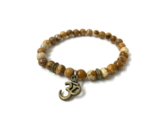 Earthy Jasper Beaded OM Charm Bracelet