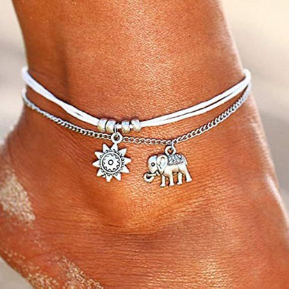 Elephant Pendant Multilayer Chain Anklet