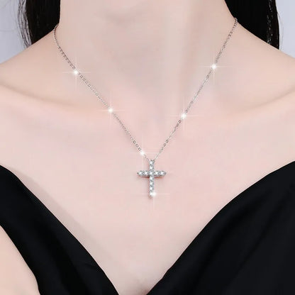 Silver Zircon Star Cross Necklace