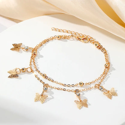 Double Layer Butterfly Tassel Anklet