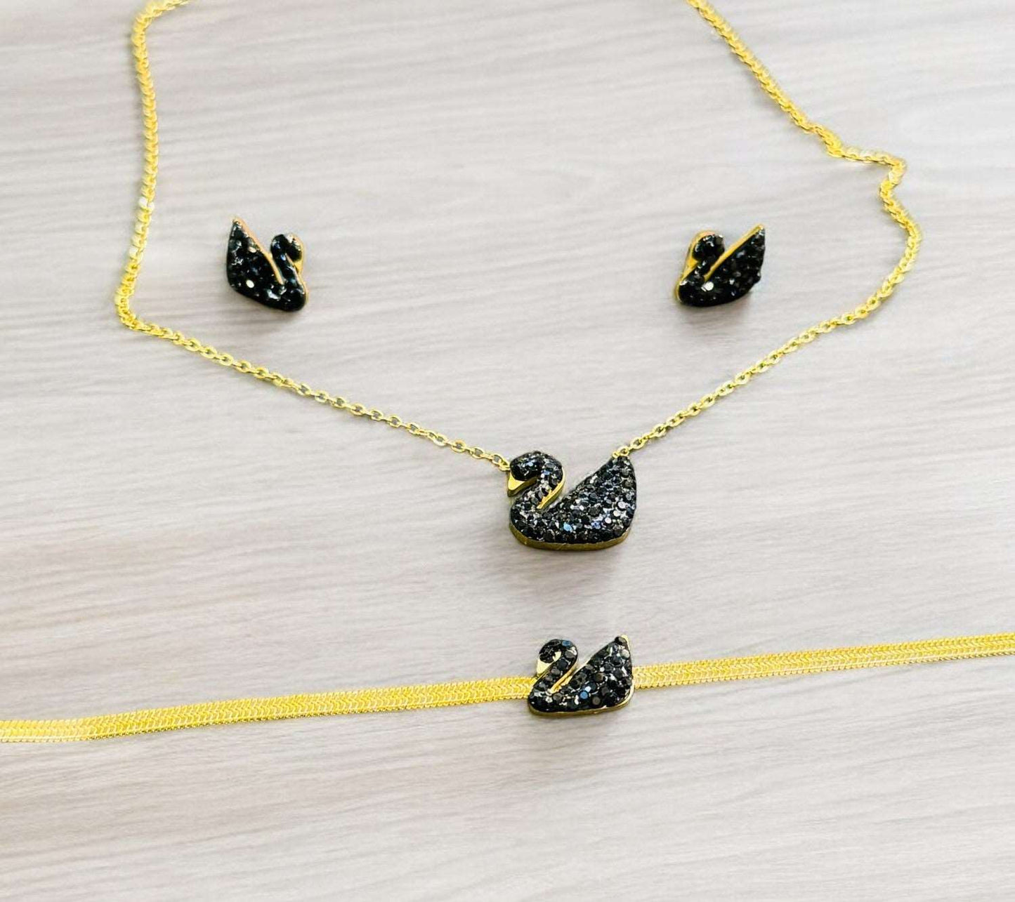 SWAN SET (NECKLACE, EARRINGS & SNAKE BRACELET)