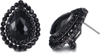 Black Teardrop Rhinestone Studs