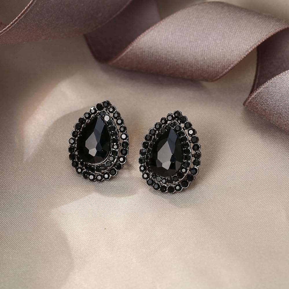 Black Teardrop Rhinestone Studs