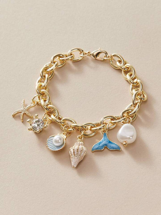 Starfish & Fish Tail Charm Bracelet: