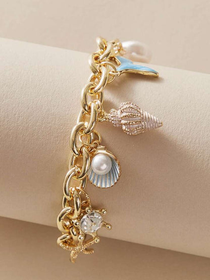 Starfish & Fish Tail Charm Bracelet: