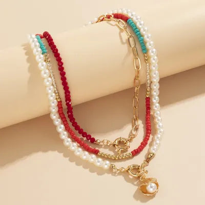 Shiny Beads Imitation Pearl Pendant Necklace