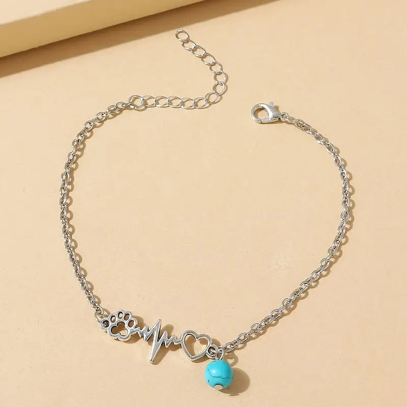 Paw and Heart Rhythm Anklet