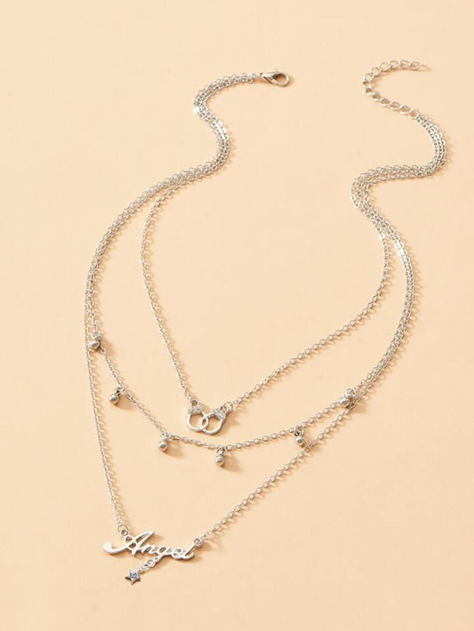 Fashion Multi-Layer Necklace with Letter and Angel Alloy Pendant