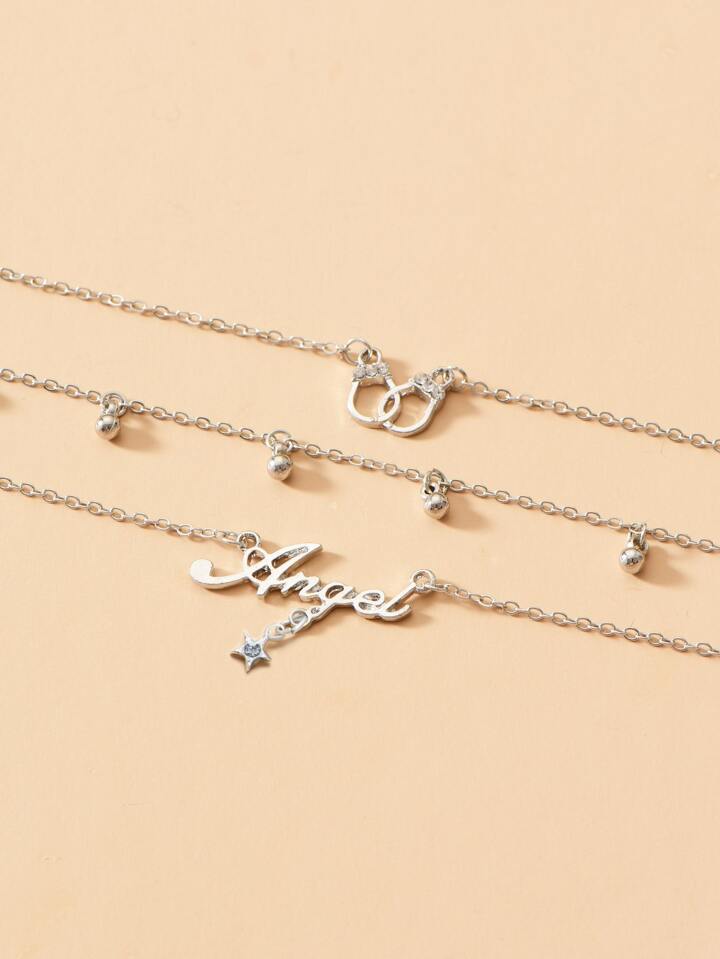 Fashion Multi-Layer Necklace with Letter and Angel Alloy Pendant