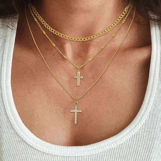 Exquisite 18K Gold-Filled Double Layer Cross Necklace