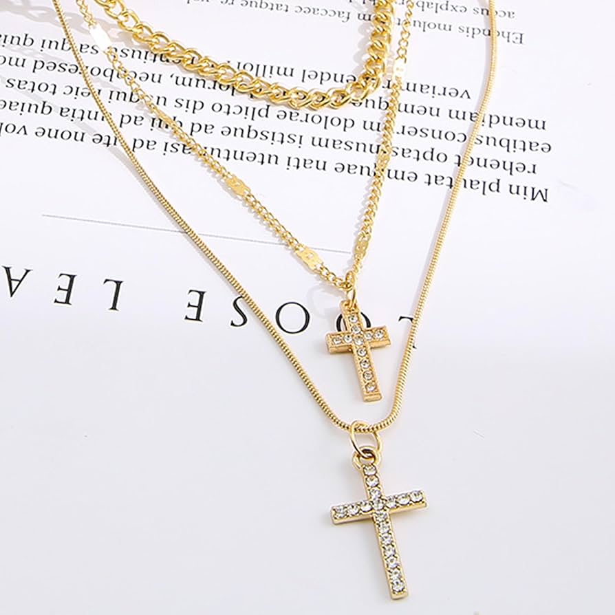 Exquisite 18K Gold-Filled Double Layer Cross Necklace