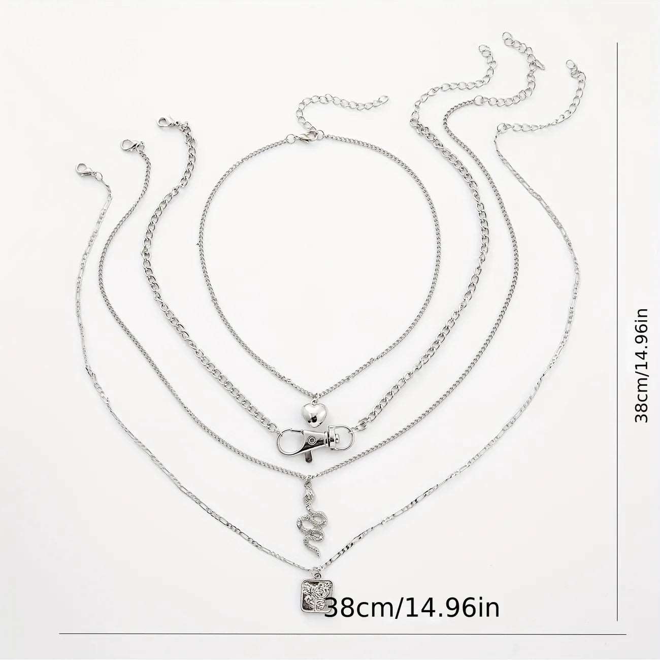 4pcs Men’s Snake & Heart Charm Necklace Set