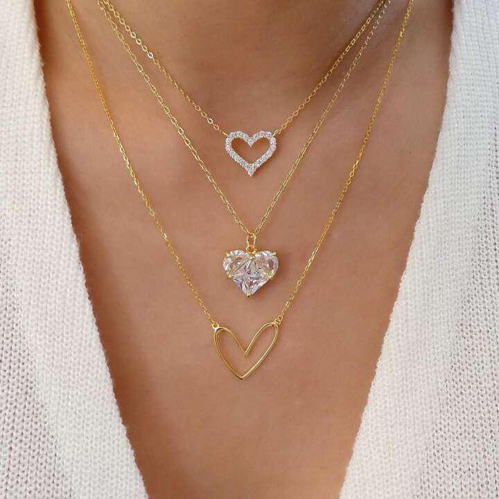 Hollow Heart Crystal Necklace