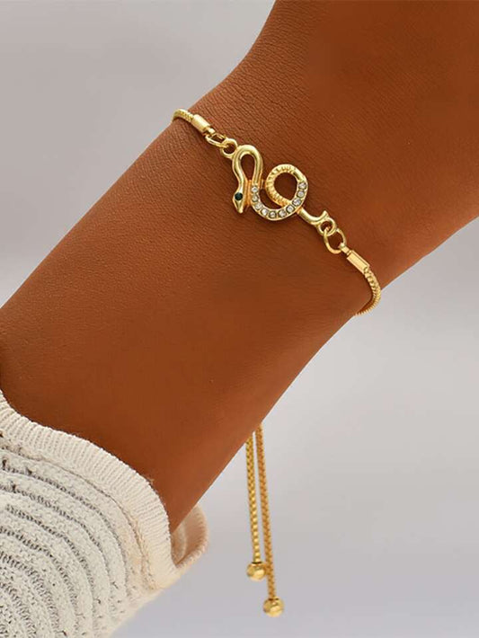 Gold-Plated Rhinestone Snake Bracelet