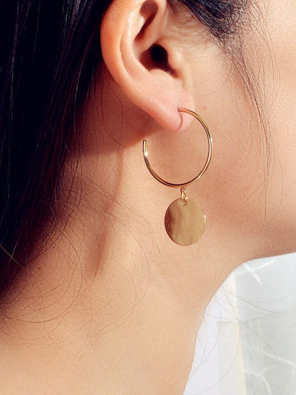 Shell Disc Charm Hoop Earrings