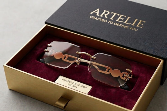 Artelie Rimless Sunglasses – Rose Gold Chain - Link Hardware with Gradient Lenses - My Store