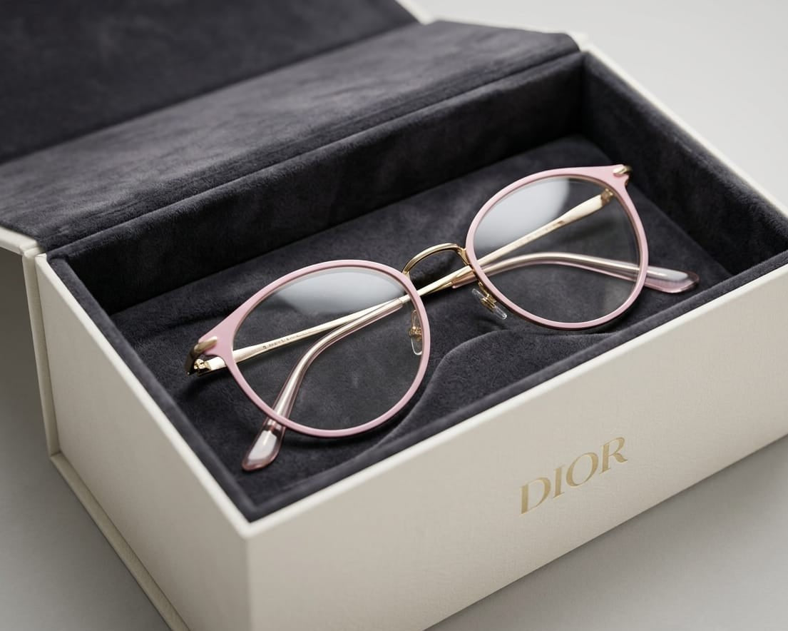 Dior Round Optical Frames – Pink & Gold Metal Glasses - My Store