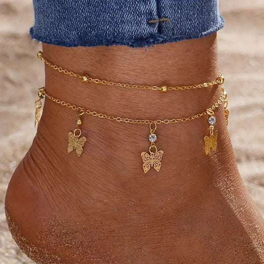 Double Layer Butterfly Tassel Anklet